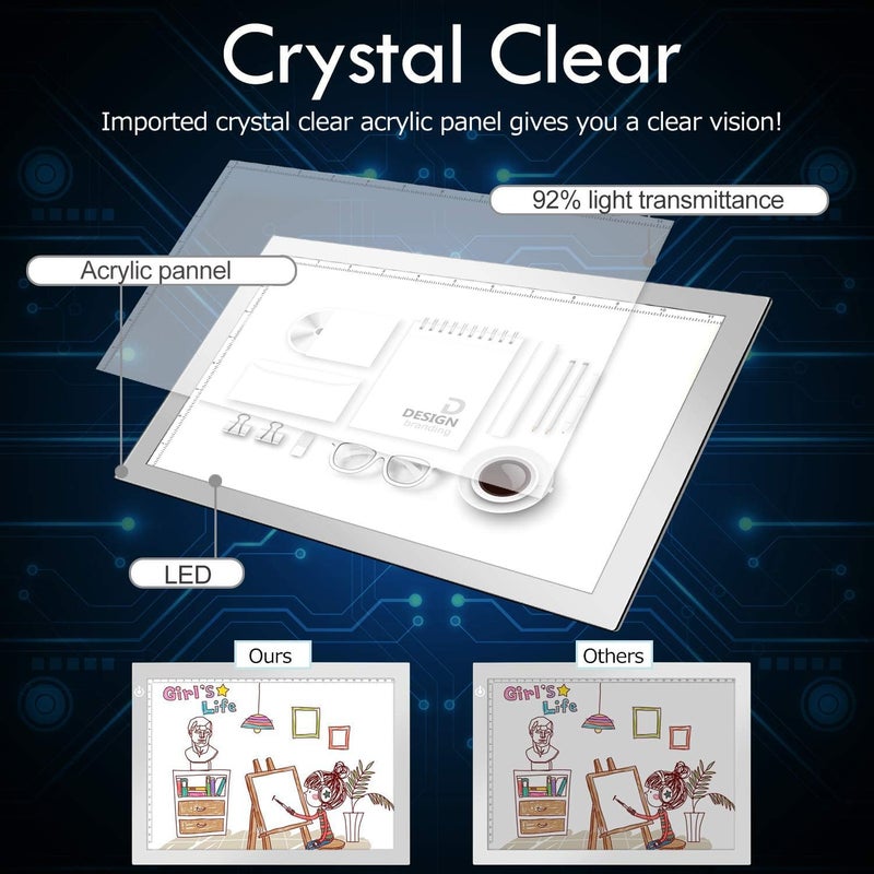 LooEooDoo Silver A4 Dimmable LED Artcraft Light Box Tracer Slim Light Pad Portable Tablet, USB Power Cable Copy Drawing Board Tracing Table for Artists Designing, Animation, Sketching, Stenciling X-ray Viewing - Image 2